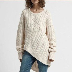 One Teaspoon Philosopher Cable Knit Sweater in Cream Asymmetrical Size Large